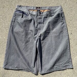 HUGE Red Ape grey Denim Shorts Size 50 Baggy Streetwear Purple Stitching Y2K
